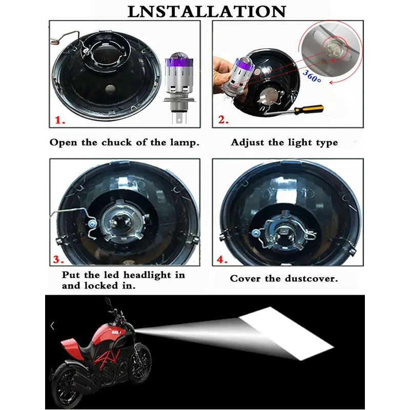 Мотоцикл Bi светодиодный фар линзы лампы BA20D H4 3000k желтый 6000k белый 12V 4800lm