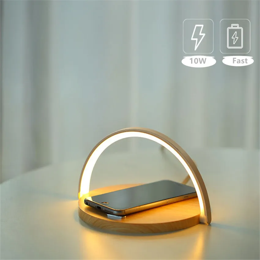 Деревянная Беспроводная зарядная лампа Qi Настольная зарядка подставка
