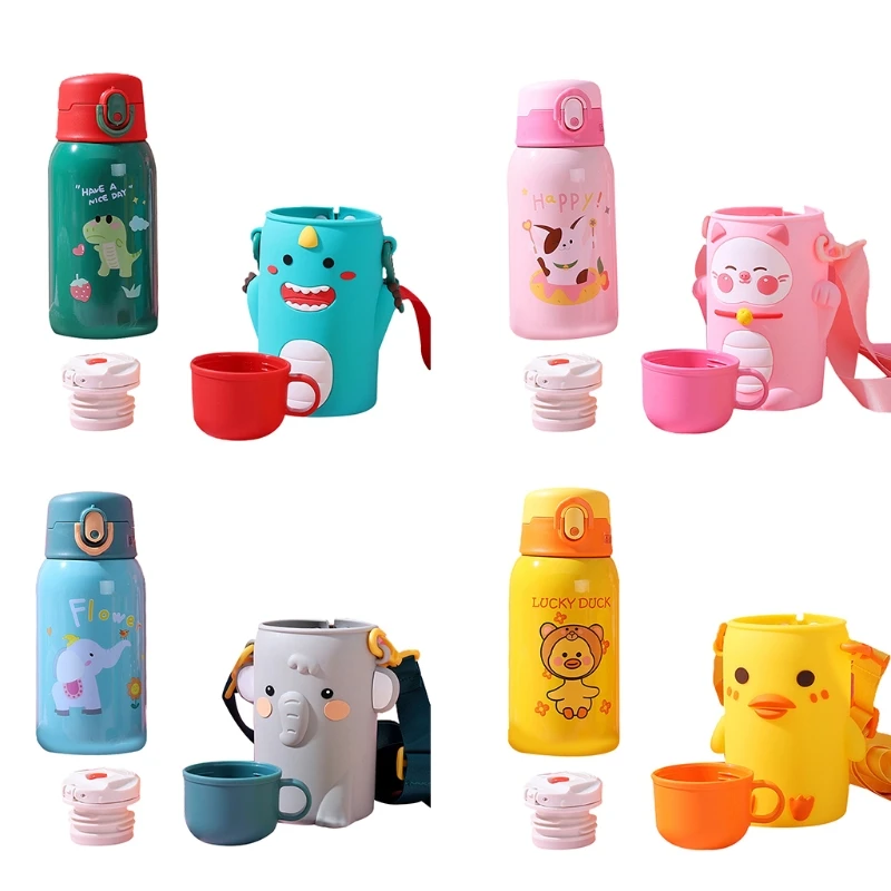 

Children Thermos cup Insulated Vacuum Mug bottle flask Dual-purpose with Double Lid + harness for kid