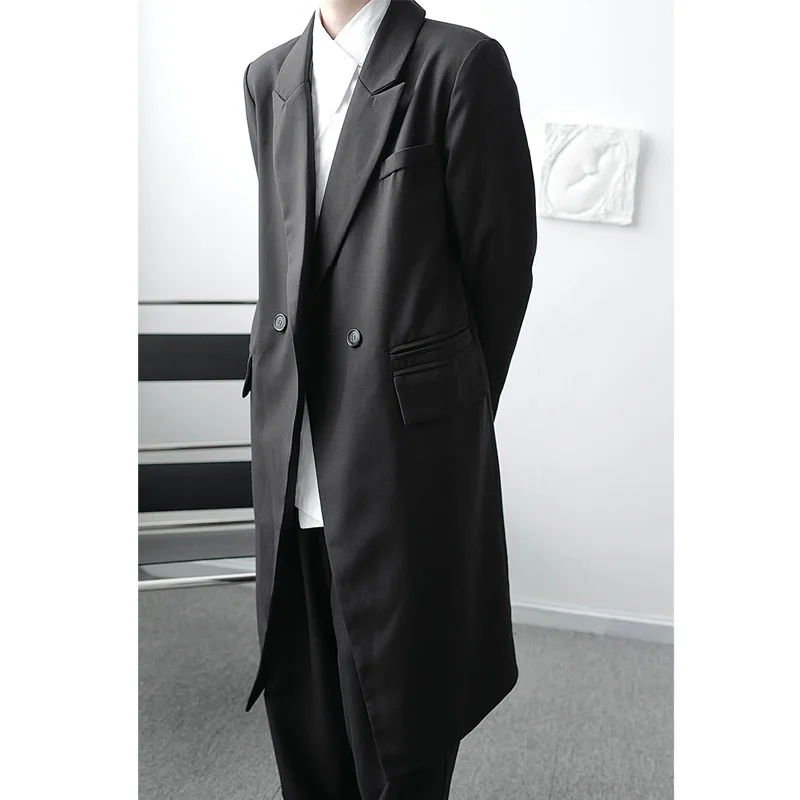 

Male Japan Korea Streetwear Retro Trench Jacket Overcoat Men Vintage Fashion Casual Long Suit Style Trench Coat Outerwear