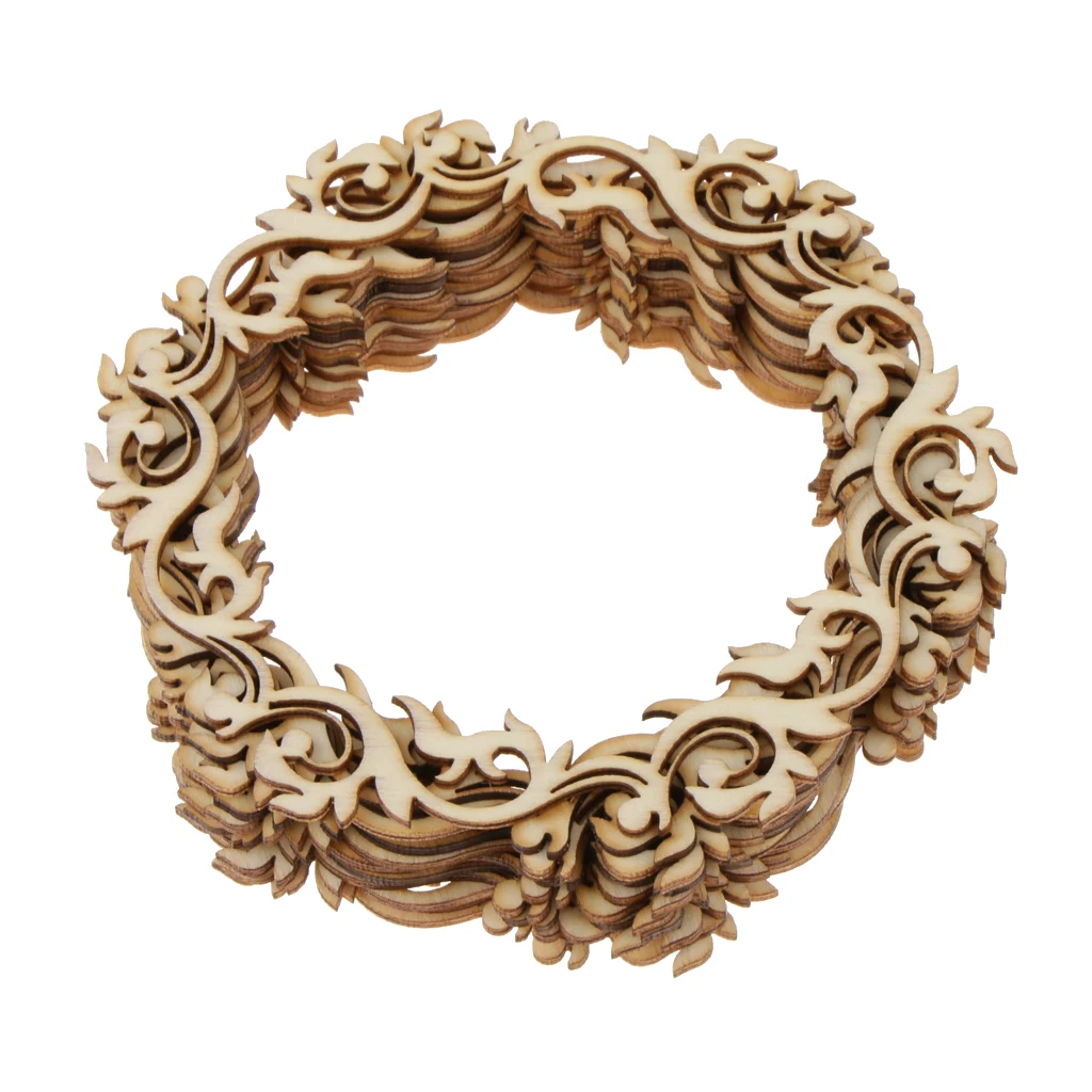

Pack of 12 Unpainted Round Flower Wreath Wooden Slices Gift Tags Home Decor DIY