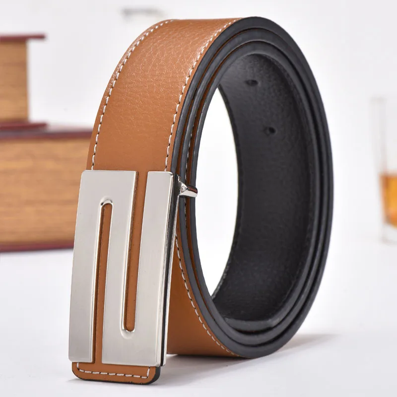 Men Belts Luxury Designer Waistband Brand Male Genuine Leather Women Belt for Man Smooth Metal Buckle Strap Jeans | Аксессуары для