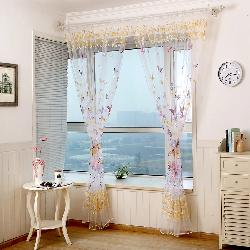 1*2.7 м бабочки и цветы вуаль тюль Шторы для Оконные рамы двери Кухня Гостиная дети