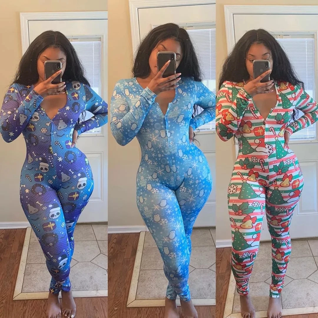 Christmas Sexy for Adults Women Pajamas Jumpsuit Romper Long Sleeve Sleepwear Nightwear Pyjamas |