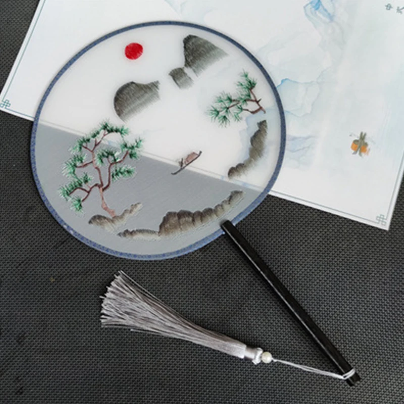 Китайский стиль круглый вышитый шелковый веер ручной работы Декор для дома Подарок Hanfu Аксессуары для анимации В руке.