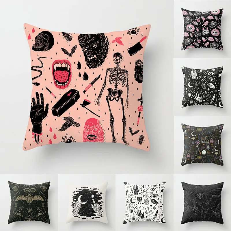 

1PC 45*45cm Halloween Cushion Cover Skull Decor Pillows Cover Bat pumpkin Pillowslip Pillow Case Car Decoration Home Supplies