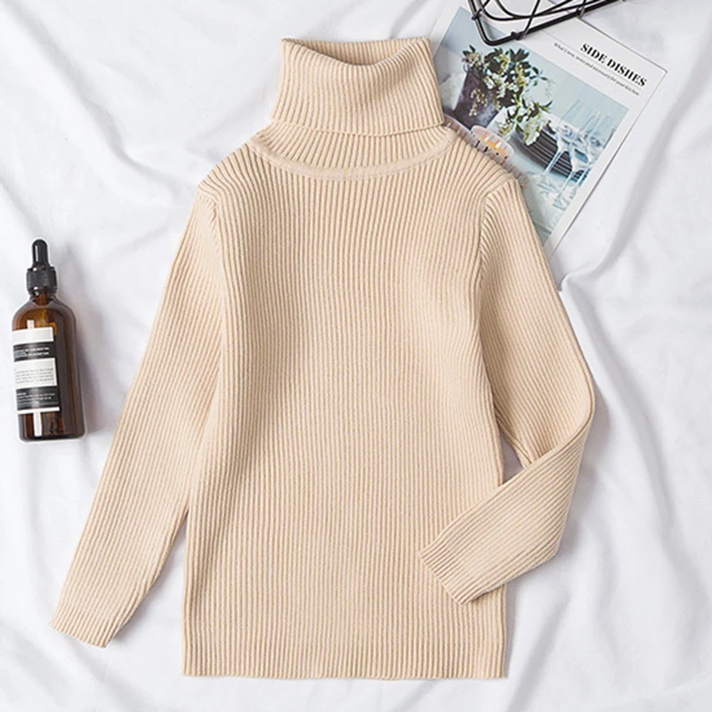 Свитер с высоким воротником для маленьких мальчиков и девочек Осенний вязаный