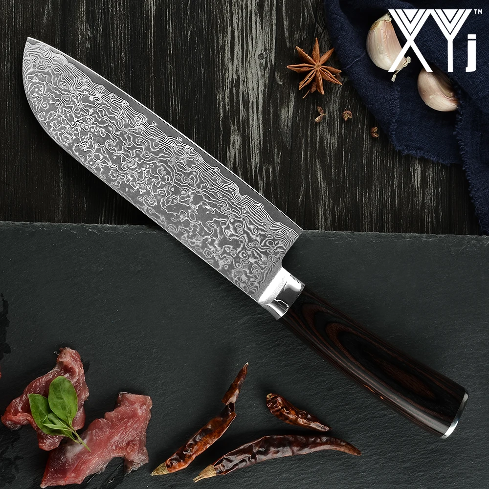 

XYj Дамасская сталь сантоку 7 дюймов шеф-повара кухонный нож VG10 острые лезвия в японском стиле для приготовления рыбы лосося слайсер аксессуа...
