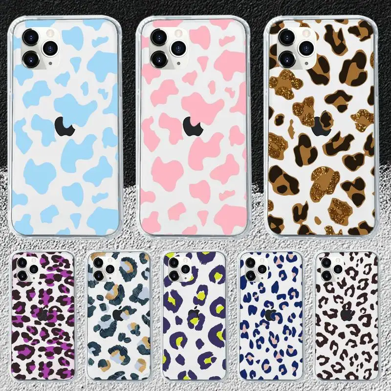 

Leopard Print sexy Phone Case Transparent for iPhone 11 12 mini pro 8 7 6 6S XS MAX Plus X 5S SE 2020 XR