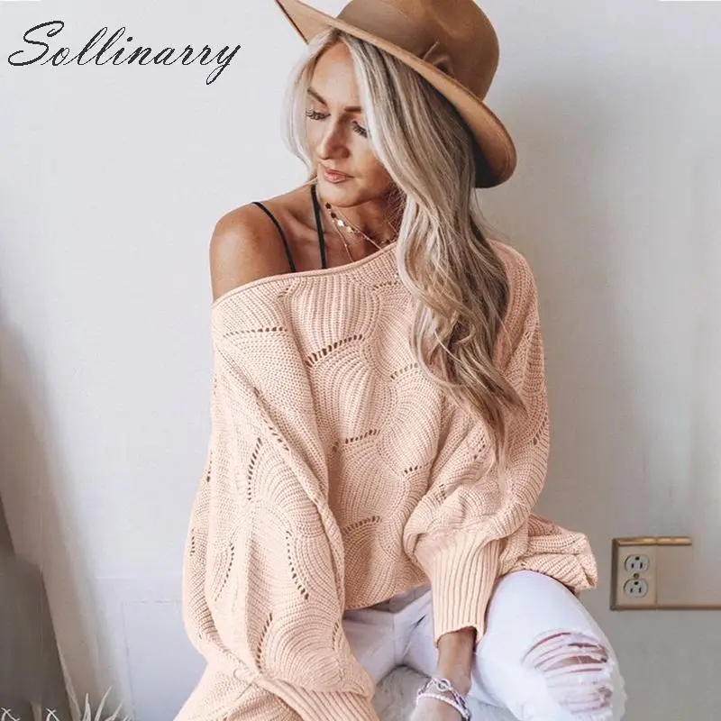 Sollinarry асимметричный свитер с открытыми плечами женские модные вязаные