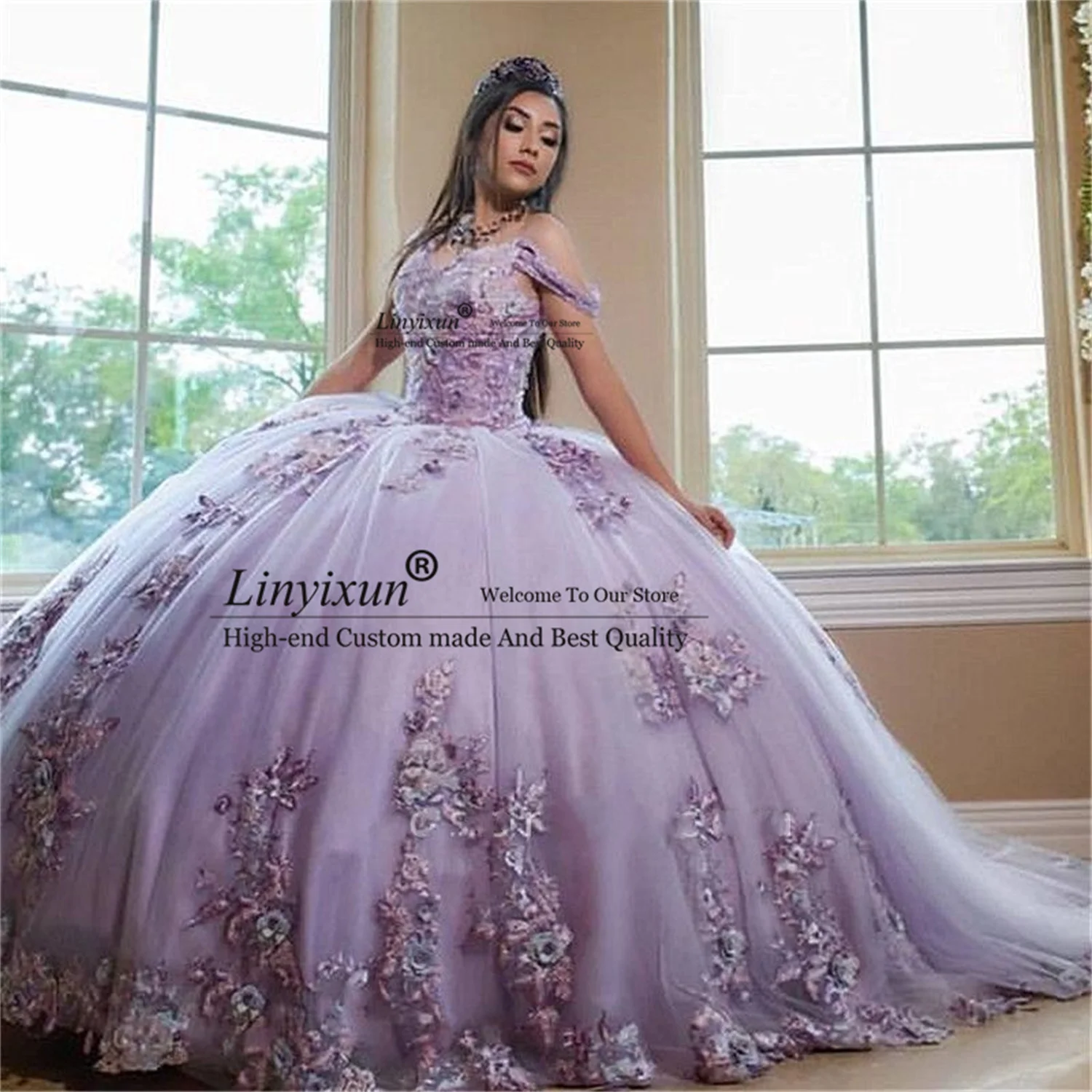 

Lavender Ball Gown Quinceanera Dresses With Lace Applqiues Off the Shoulder Sweet 16 Dress Prom Party Wear vestidos de 15 años