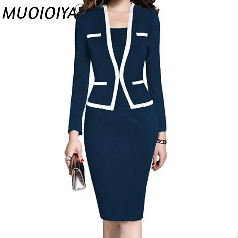 

Dress Suits Women Office Professional Business Long Sleeve Two Piece Set Fashion Work Casual Pencil Party Dress Korean Cotton