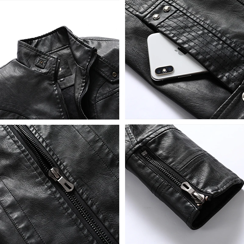 Куртка мужская мотоциклетная из искусственной кожи повседневная байкерская