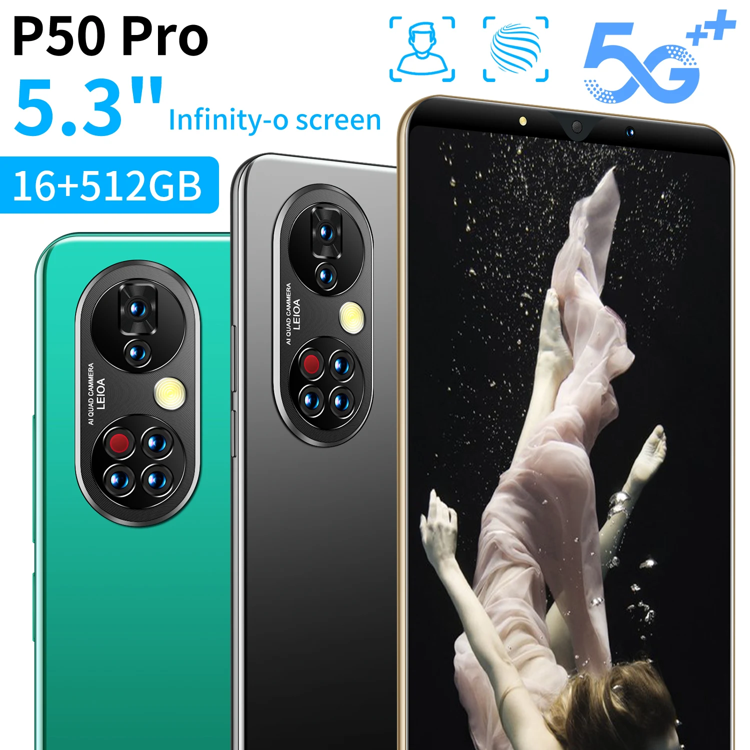 Смартфон глобальная версия 5 3 дюйма P50 Pro 4950 мАч 16 ГБ + 512 сотовый телефон на базе