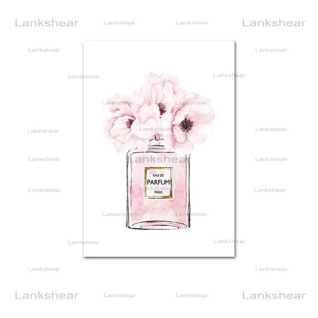 

Vogue Posters Pink Floral Perfume Book Printed Wall Art Pictures Fashion Makeup Canvas Painting Modern Decoration for Girls Room