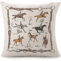 throw pillow cover equestrian sport 16x16 inch square cotton linen sofa pillow case fox hunt horse rider england style