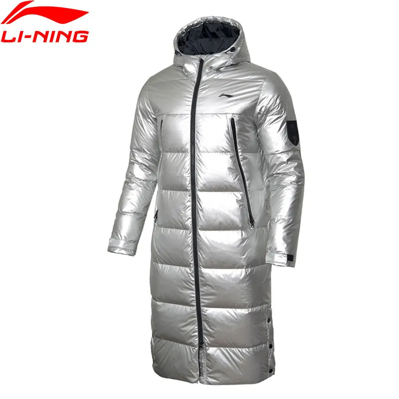 Мужская серия Li-Ning бадминтон длинное пуховое пальто с капюшоном 70% белый утиный