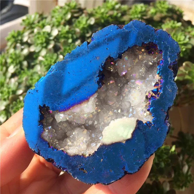 1 шт. красивый синий Ангел Aura кварцевый кристалл Geode титановый висмут силиконовый