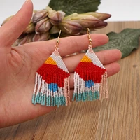 bohemian style painted color matching miyuki rice beads handmade beaded tassel earrings women dangle earrings fashion jewelry