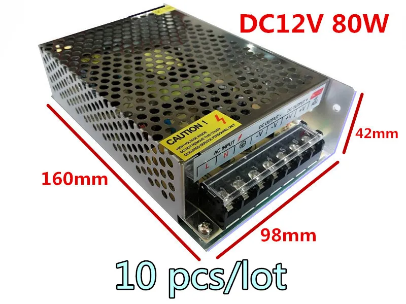 10PCS/LOT ac 240v 220v to dc 80W led driver for LED Strip Transformer Adapter Switching lab 12V lighting transformers
