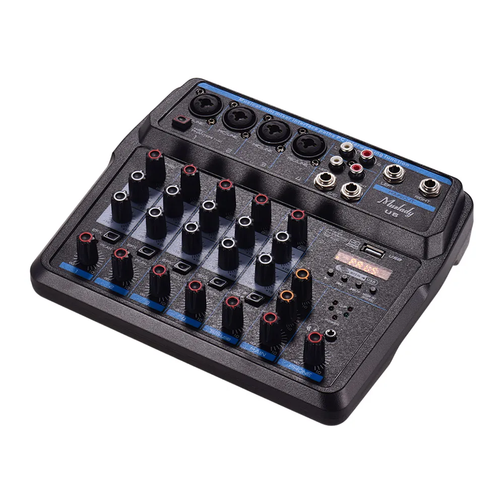 Музыкальный Мини-миксер Muslady U6 6 каналов аудиомиксеры BT USB микшерная консоль со