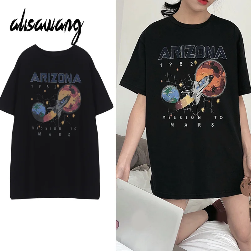 

Star Letter Printing T Shirts Women Fashion Streetwear Loose Black Tee Shirts Woman Korean Harajuku Summer Tops