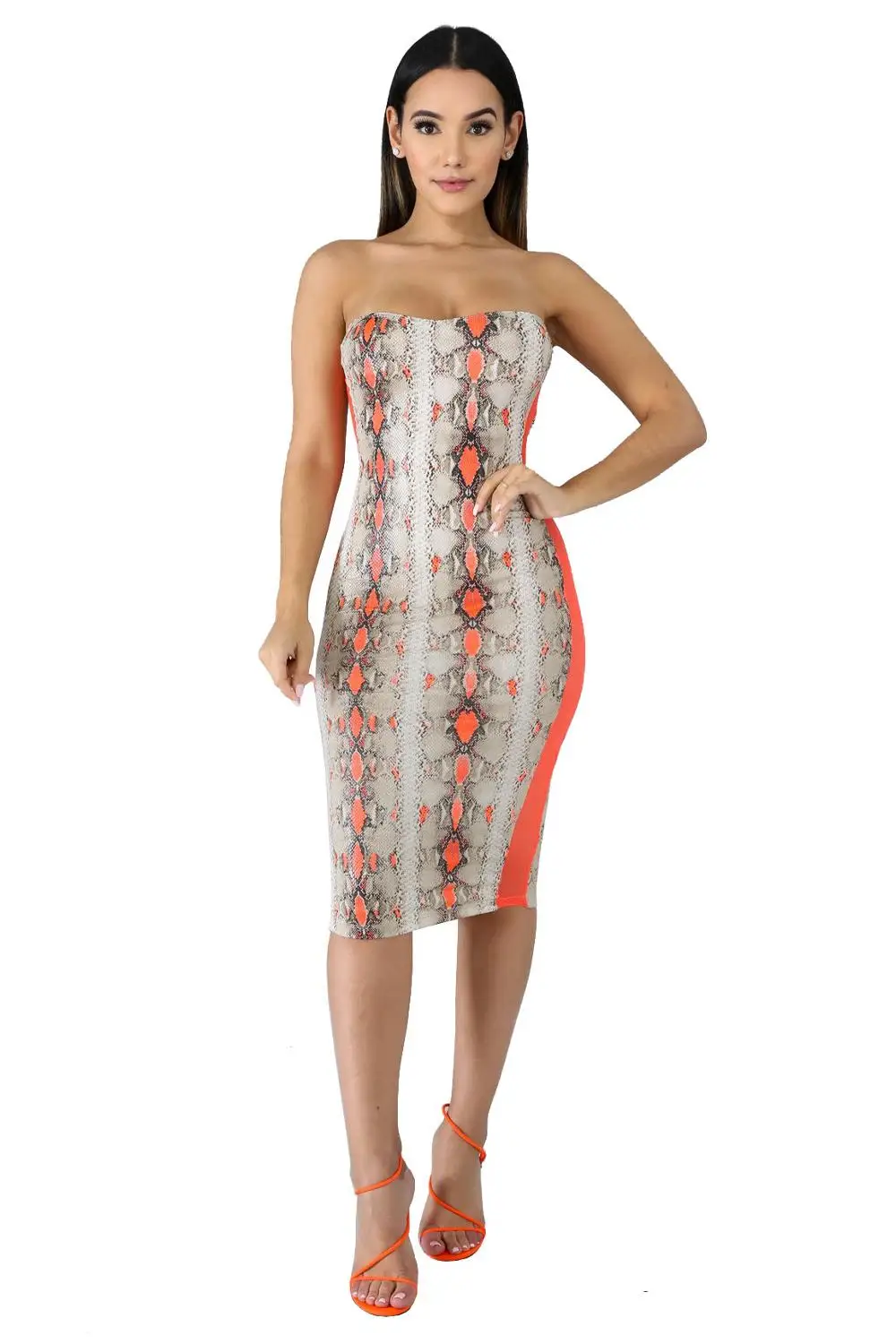 

Adogirl Sexy Elegant Serpentine Print Women Dress Strapless Ladies Sexy One Piece Set Curve Dress Tight Clubwear Slinky Dress
