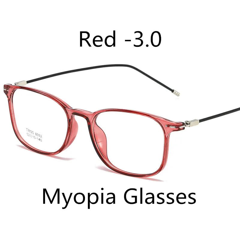 Red -3.0 Elbru ультралегкие TR90 очки для близорукости женские и мужские Модные прозрачные квадратные оправы близорукие очки With-0.5-1.0-1.5to-6.0 - Цвет оправы: Red -3.0