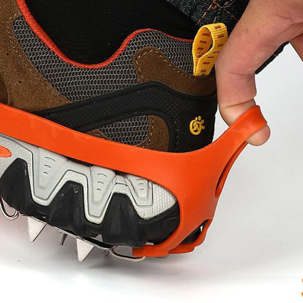 

1 Pair 18 Teeth Ice Cleat Spikes Ice Snow Grips Boots Shoes Protective Crampons for Outdoor Climbing (Orange Size)