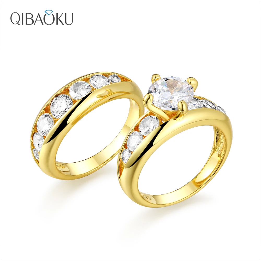 

Luxury Gold Ring Set Sterling Silver 925 Fine Jewelry Wedding Engagement Rings Main Stone Round 8MM Zircon Ring Gift for Women
