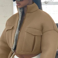 jacket coat solid color long sleeve polyester zipper closure jacket for women jacket coat