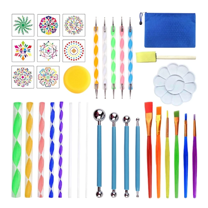 

Mandala Dotting Tool Painting Kit Rock Dot Paint Stencils Tool Set Art Craft Kits with Tray Brush Zipper Water Wholesale