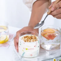 simple mori series large capacity glass heat resistant household yogurt milk cup cute printing fresh fruit espresso coffee cup