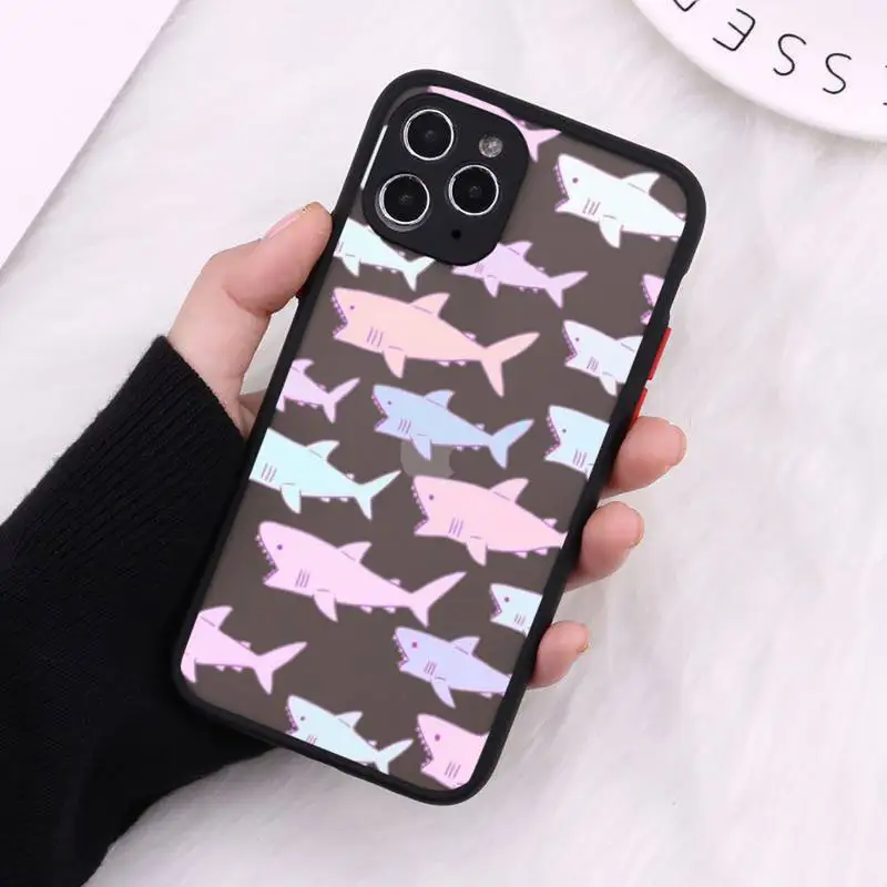 

shark Phone Cases matte transparent For black iPhone 7 8 x xs xr 11 12 pro plus max mini Clear Funda