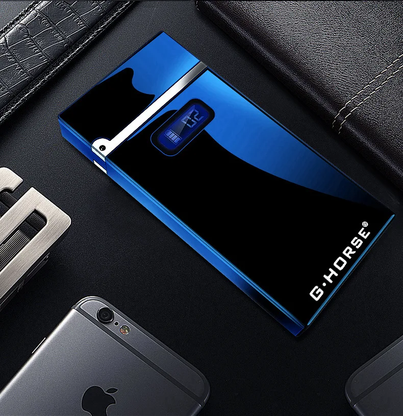 Blue Электрическая ветрозащитная зажигалка с цифровым дисплеем, USB электронные зажигалки, новинка, плазменная дуговая турбо зажигалка, гаджеты для мужчин - Цвет: Blue