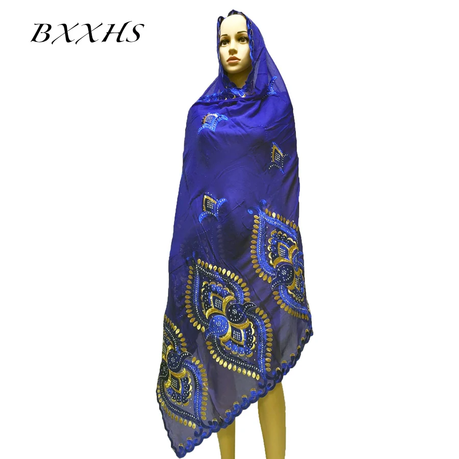 

Новый Африканский Дубайский платок, вышитый хлопковый комбинированный с сеткой, Женский хиджаб, шарф, большой размер, Пашмина, кольцо, алмаз...