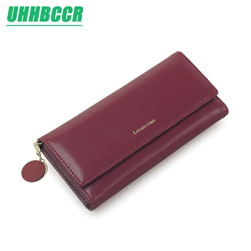 

UHHBCCR New Fashion Women Wallets Brand Letter Long Tri-fold Wallet Purse Fresh Leather Female Clutch Card Holder Cartera Mujer