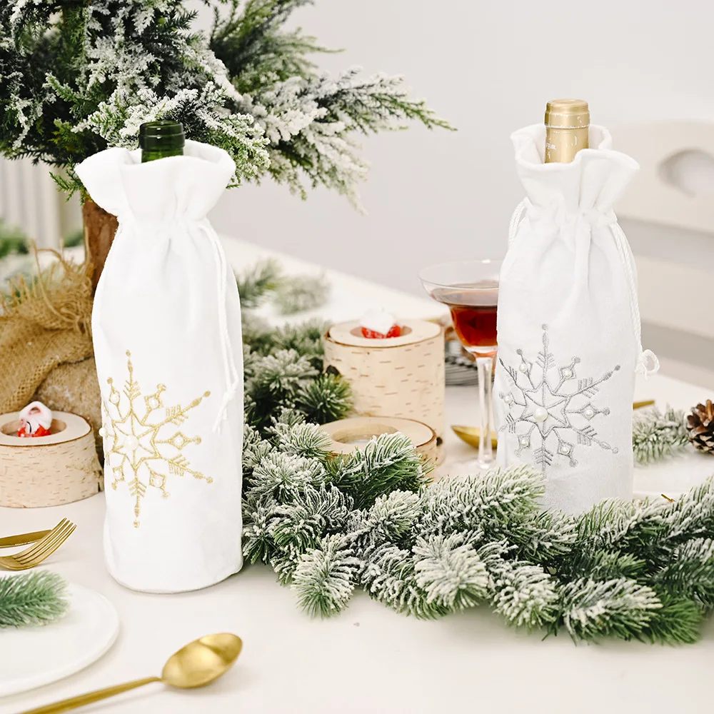 

Christmas Wine Bottle Covers Bag Snow Christmas Table Decorations for Home Champagne Bottle Cover Navidad New Year 2022 Xmas