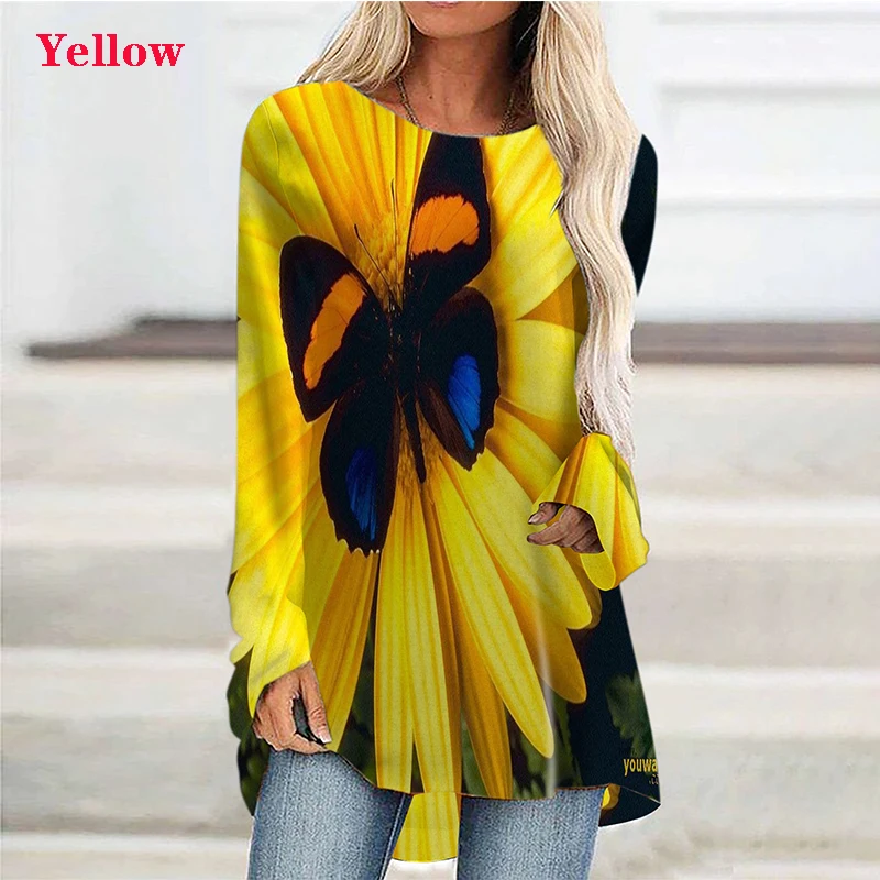 Женская футболка с длинным рукавом Повседневная Свободная принтом | одежда