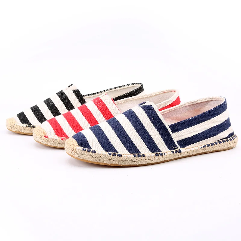 Туфли женские холщовые в рыбацком стиле эспадрильи полоску с пеньковой стелькой