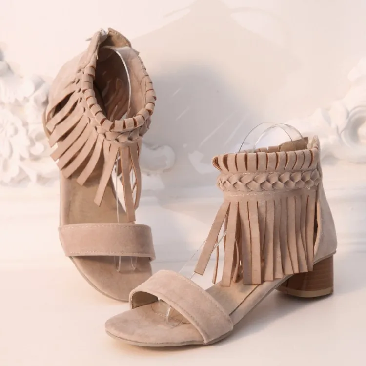 Босоножки на высоком каблуке женская обувь летняя с бахромой и ремешком молнии