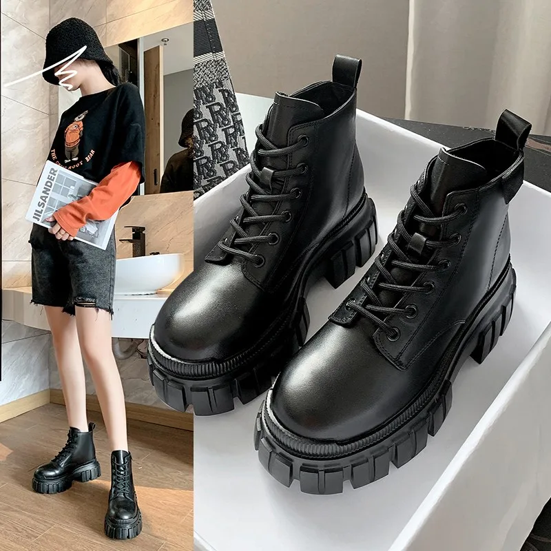 

2021 Rock Shoes Women's Boots Children's Luxury Designer PU Leather Ankle Boots Female Round Toe Thick-soled Ankle Boots Matte