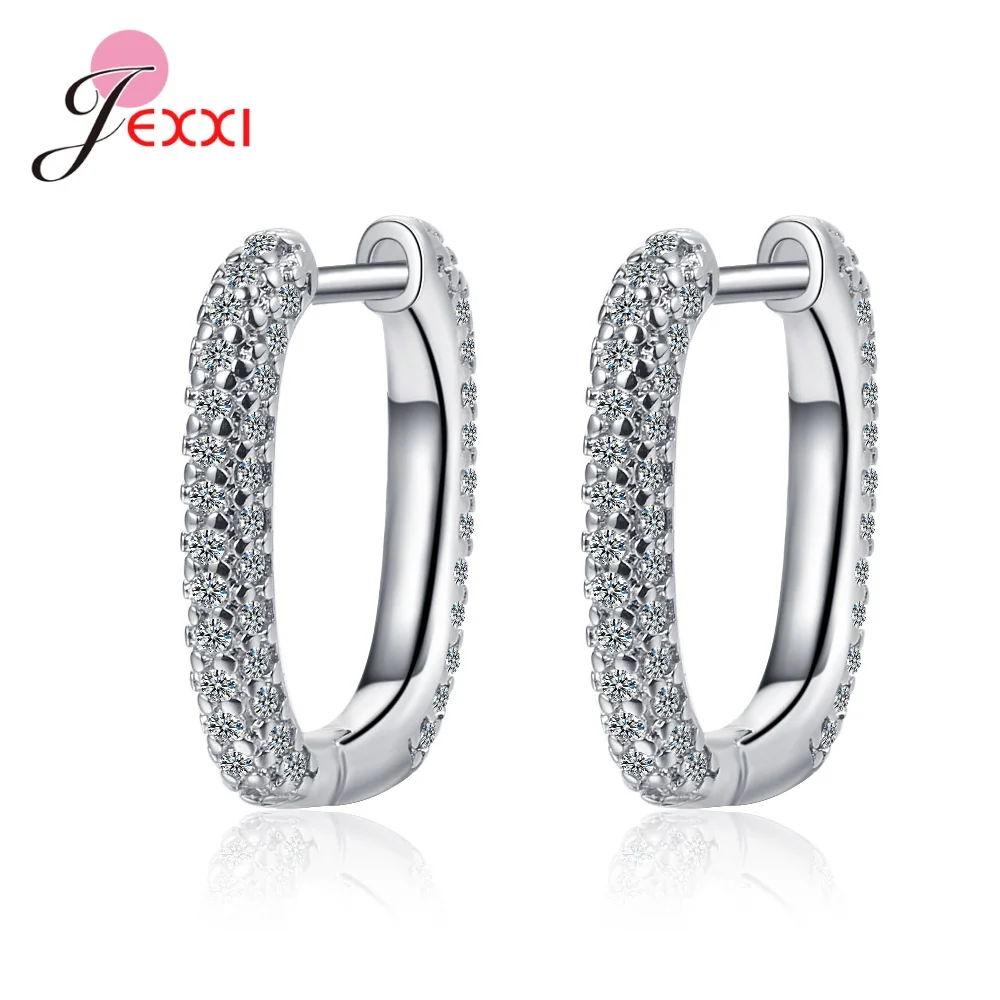 

Настоящее Стерлинговое Серебро 925 микро Ослепительная с украшением в виде кристаллов с твердым покрытием серьги-кольца для женщин на День с...