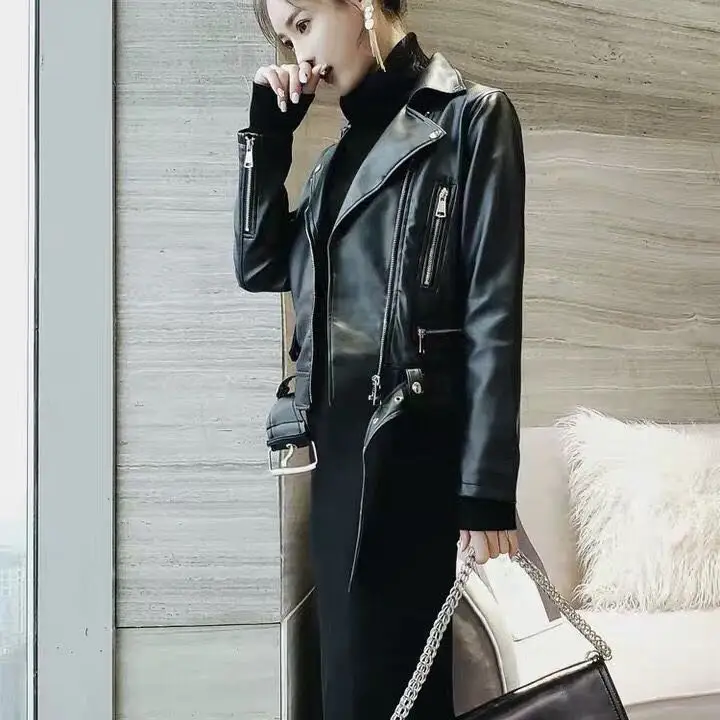 

2020 new spring and autumn slim fit versatile show thin motorcycle small leather coat women's leather short PU leather coat