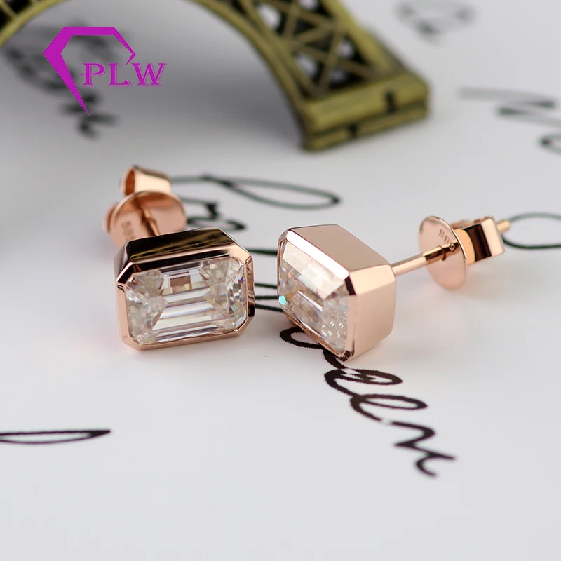 Halo 1,1 Ct рядом с белым изумрудом серьга с муассанитом шпилька 14K розовое золото современный женский любимый