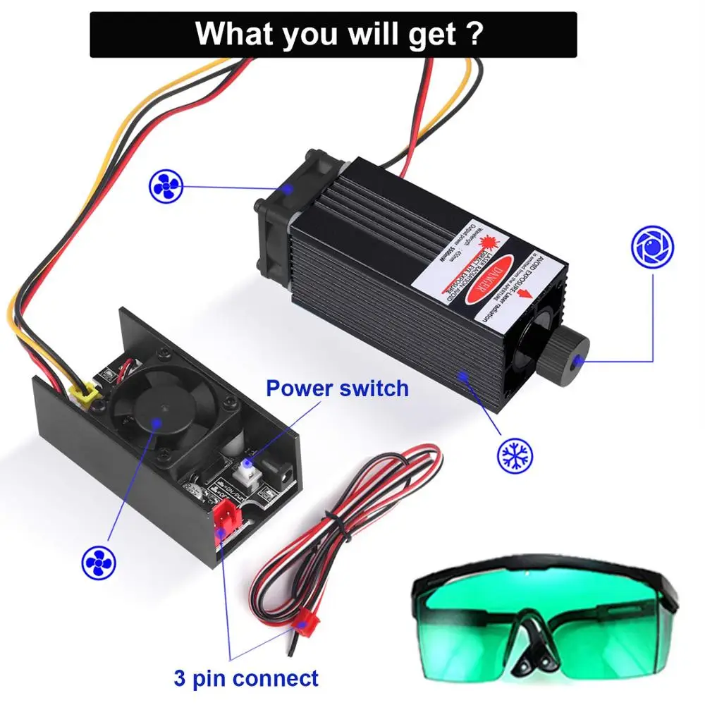 Лазерный модуль 5500 МВт 5 нм Синяя лазерная головка набор для лазерной гравировки