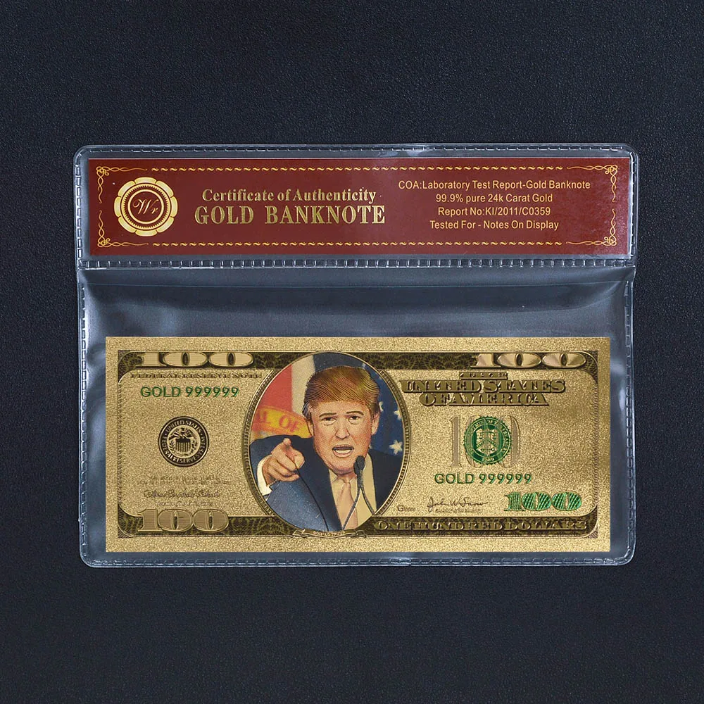 WR US Fake Money 20 Dollar Gold Banknotes with Frame American 100 Trump Bills Non-currency Collections Gift Dropshipping