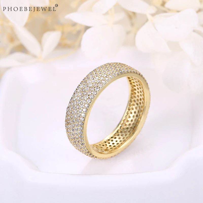 PHOEBEJEWEL горячая Распродажа золотых колец для женщин с прозрачными фианитами
