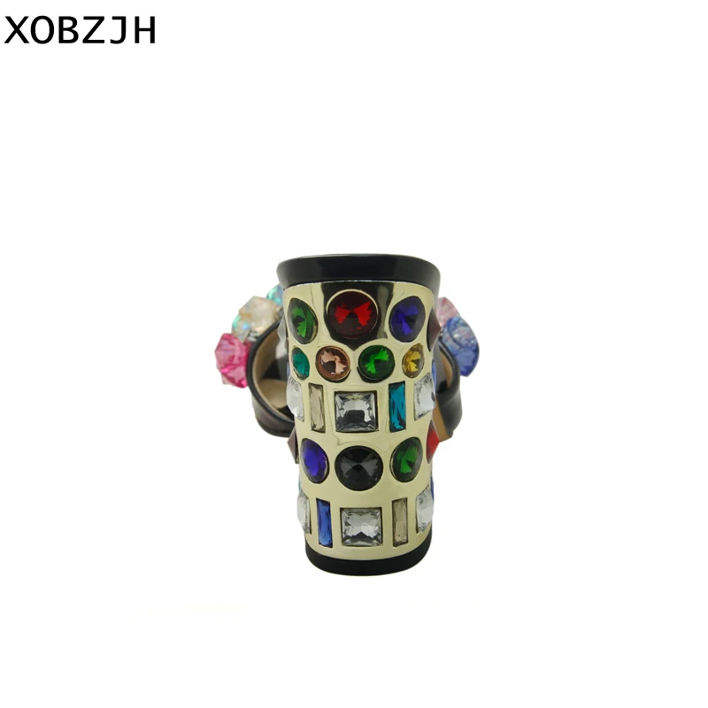 Роскошные босоножки женская обувь 2019 кожи черного цвета с украшением в виде