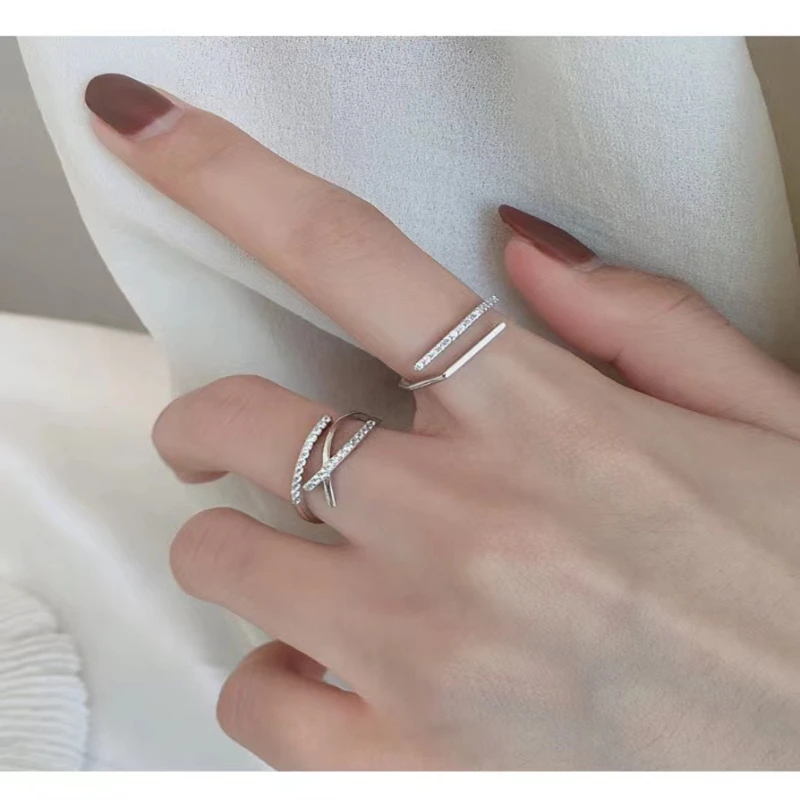 

The new flash diamond geometric opening ring female Japan and South Korea simple fashion personality fine circle index finger ri